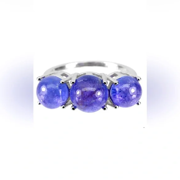 Unheated Round Tanzanite 8mm 14K White Gold Plate 925 Silver Ring 7.5 NWOT - Picture 1 of 4